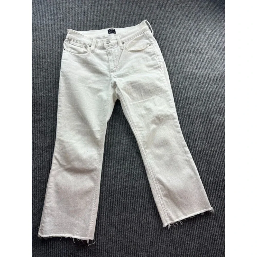 J.Crew Women's Size 4 White Mid Rise Flare Crop Jeans White Raw Hem Denim